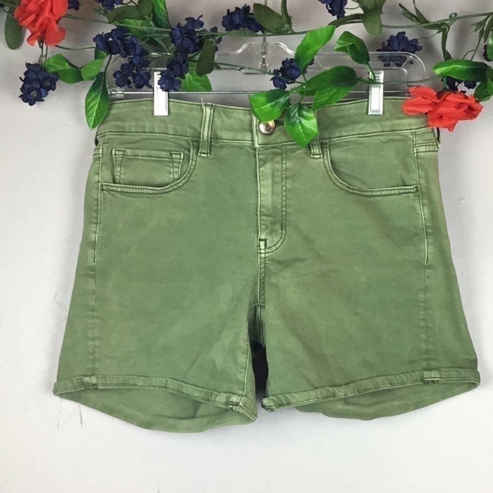 AMERICAN EAGLE AEO Twill Super Stretch Green Gray Denim Jean Shorts Size 8 - Picture 2 of 14
